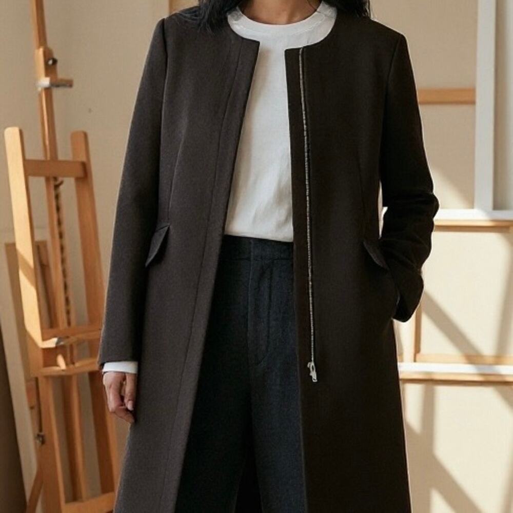 Zara Collarless Flap Pea Coat Jacket Womens XXL Chocolate Brown